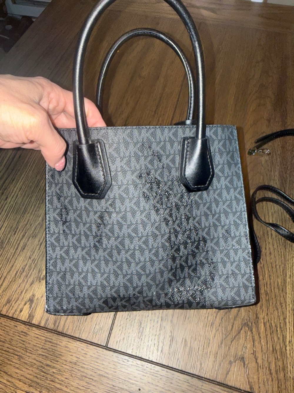 Michael Kors Black Logo Mini Tote with Gold MK Charm - Picture 5 of 7